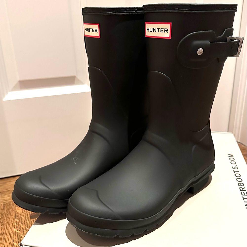 Hunter Originally Short Rain Boots - Rubber Wellies - Black Size US 9 Womens NIB